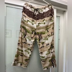 Women's Wide Leg Pants in Green and Brown